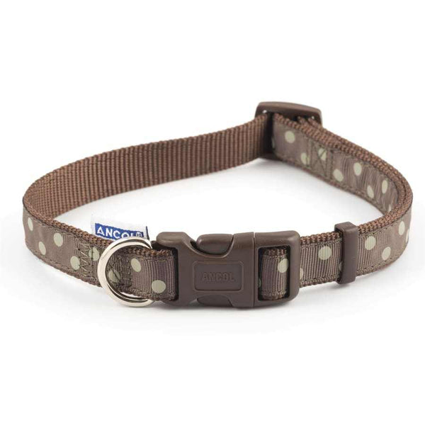 Ancol Adjustable Mocha Vintage Polka Nylon Dog Collar-AK Pet Supplies Ltd