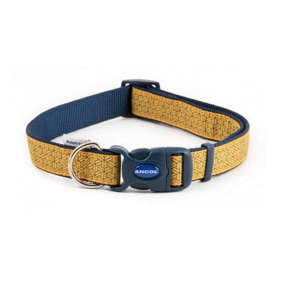 Ancol Dog Collar Geometric Design Yellow Gold Nylon Adjustable All Weather-AK Pet Supplies Ltd