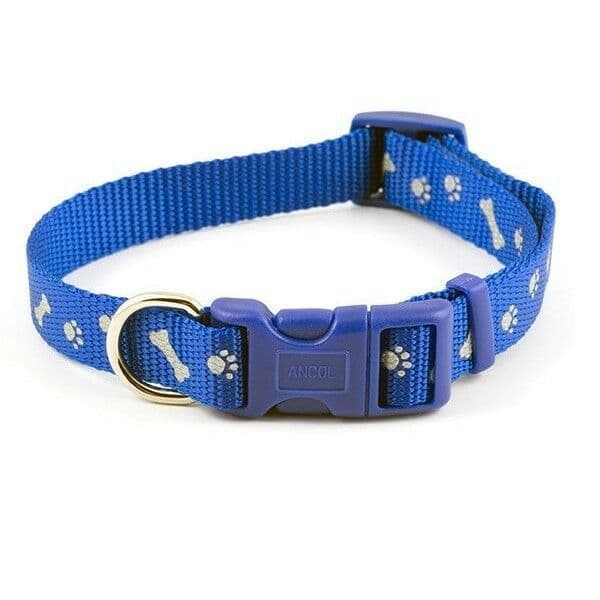 Ancol Fashion Collar Blue Bone Pattern Adjustable 20-30cm Nylon Dog Collar-AK Pet Supplies Ltd