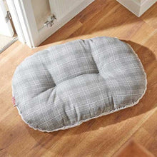 Grey Plaid Oval Cushion Dog Bed 80x55 Fleece Lined-AK Pet Supplies Ltd
