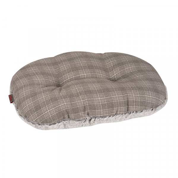 Grey Plaid Oval Cushion Dog Bed 80x55 Fleece Lined-AK Pet Supplies Ltd