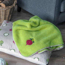 Veggie Patch Dog Comforter Blanket Green Fleecy Side And Faux Fur Side Grey Piping-AK Pet Supplies Ltd